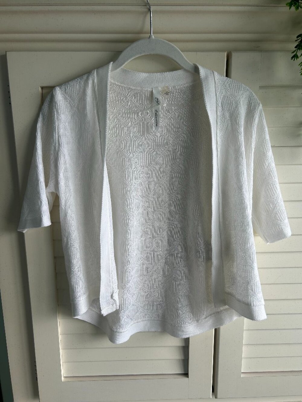 NY Collection Short Sleeve White Shrug Sweater